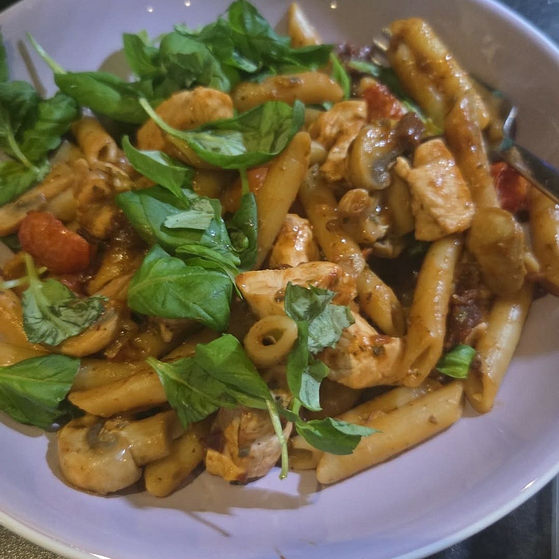 Roasted tomato pasta with mushrooms