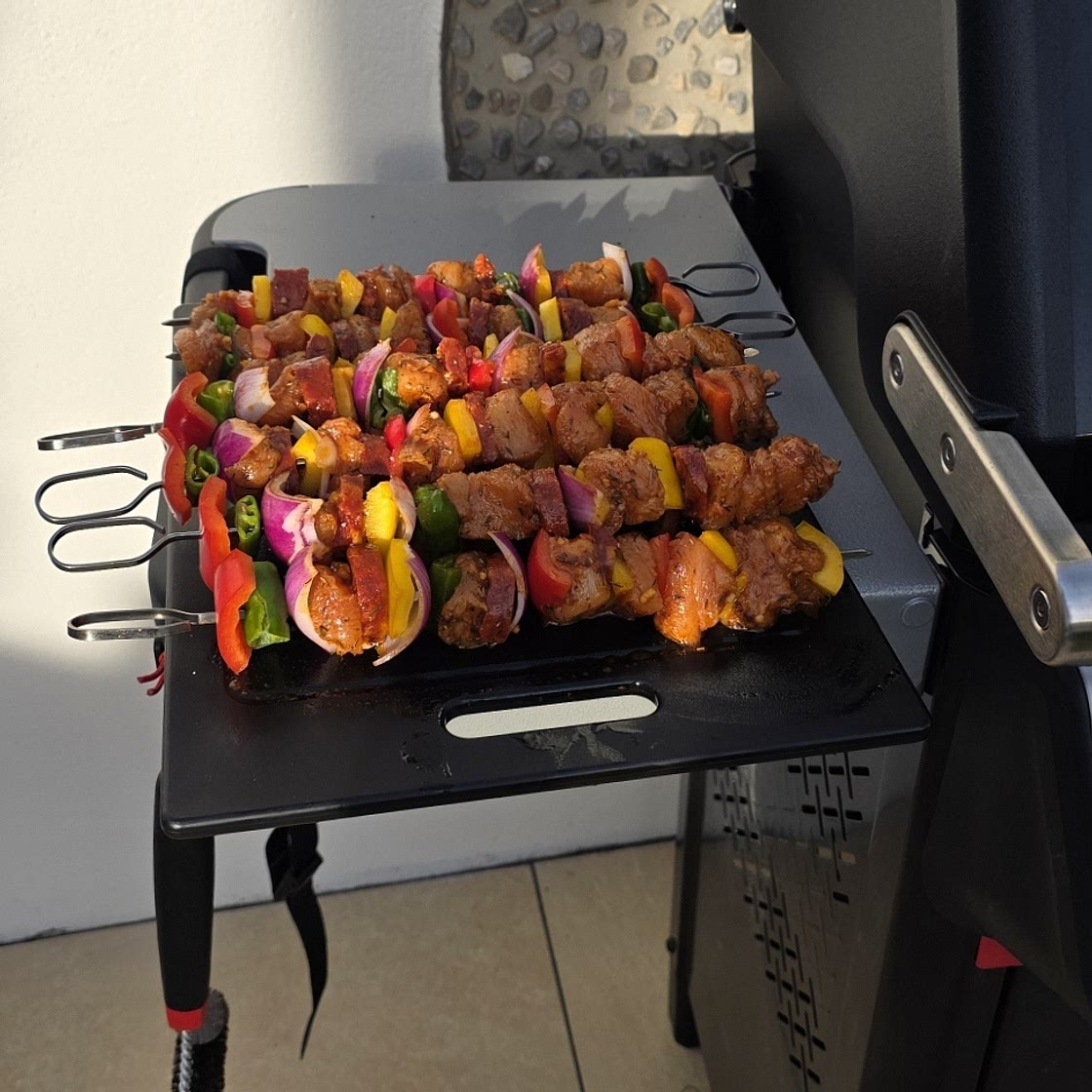 Sticky chicken & chorizo skewers