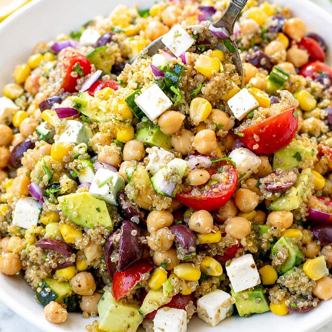 Quinoa Chickpea Salad (With Feta and Marinated Chickpeas)
