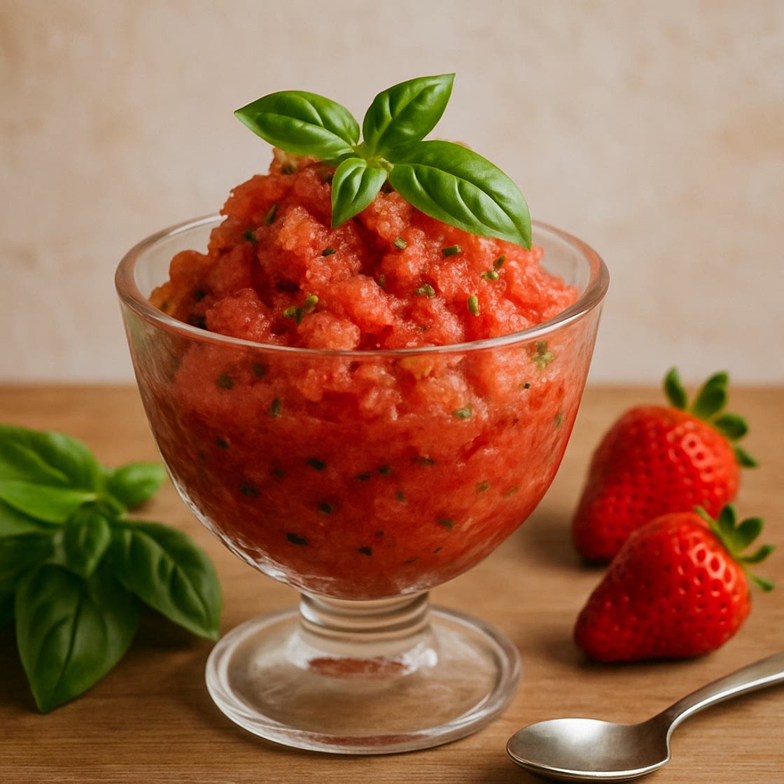 Raspado de albahaca y fresas
