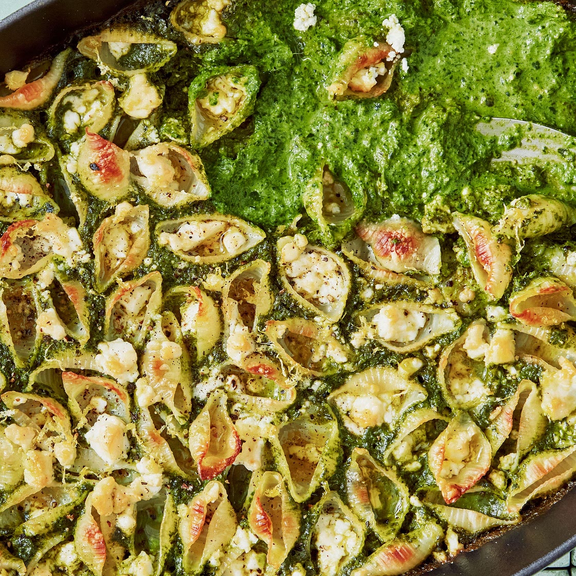 Baked Feta Pasta With Green Sauce