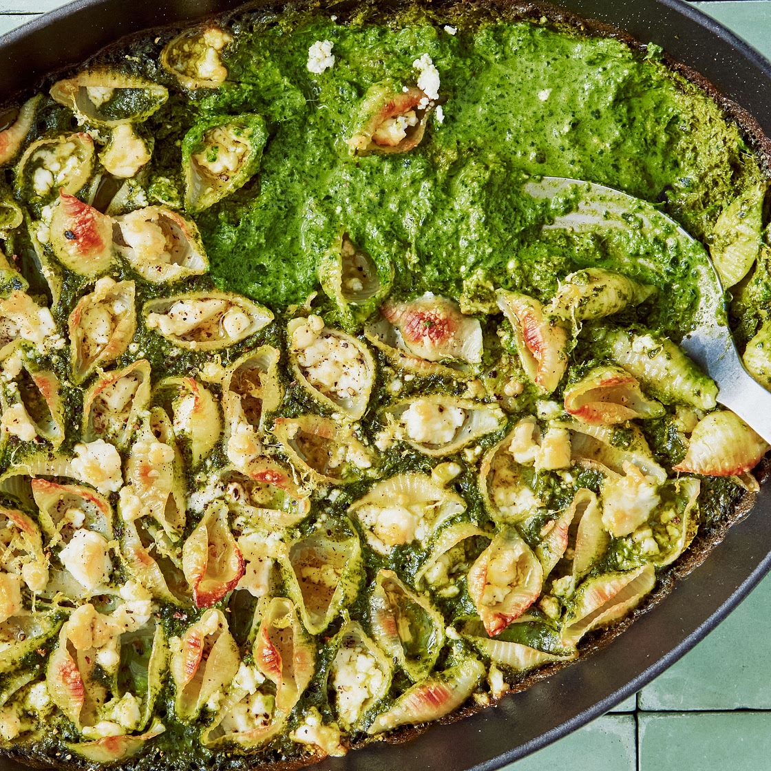 Baked Feta Pasta With Green Sauce