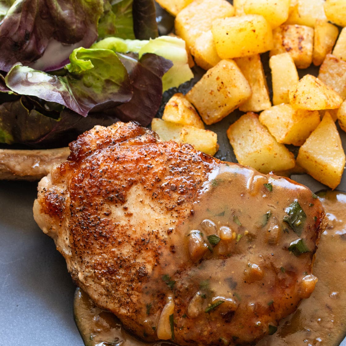 Pork Chops with Beer and Mustard Gravy