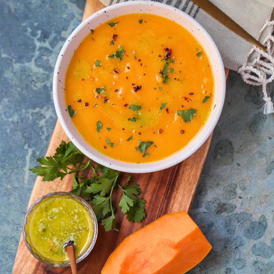Pumpkin and Ginger Soup with Orange and Cilantro