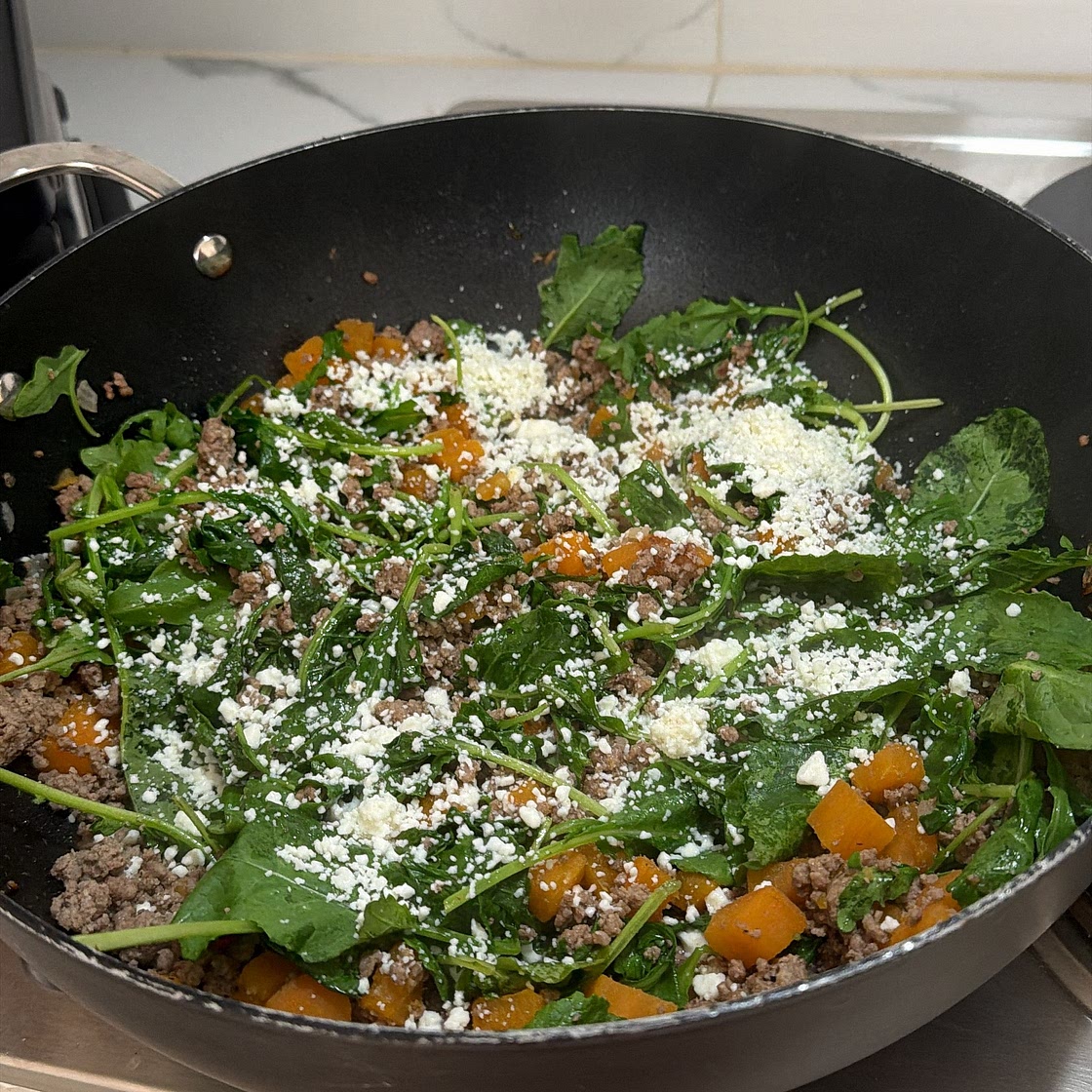 Turkey Skillet Dinner with Sweet Potatoes and Kale
