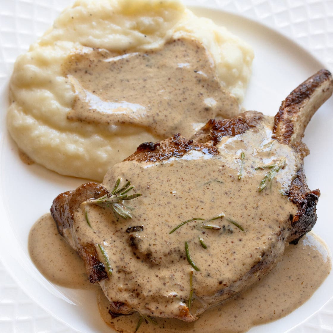 Pan-Seared Pork Chops with Mustard and Rosemary Sauce