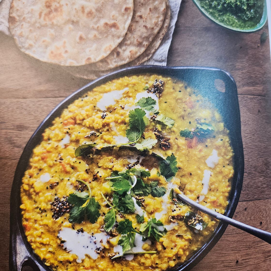 Red lentil dal with potato and fennel