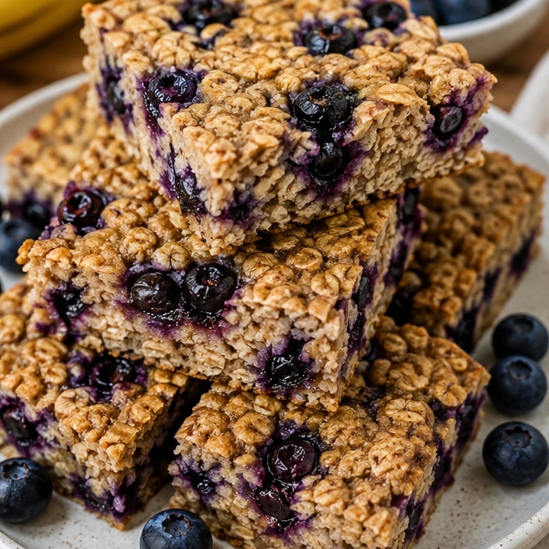 Blueberry Banana Baked Oatmeal Squares
