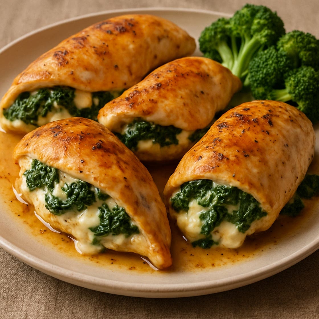 Pechugas rellenas con espinacas y queso.