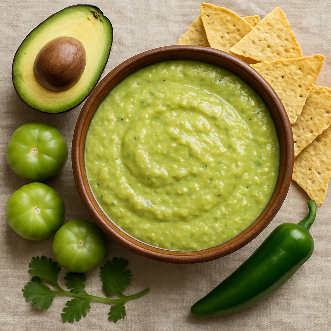 Salsa verde con aguacate para huaraches