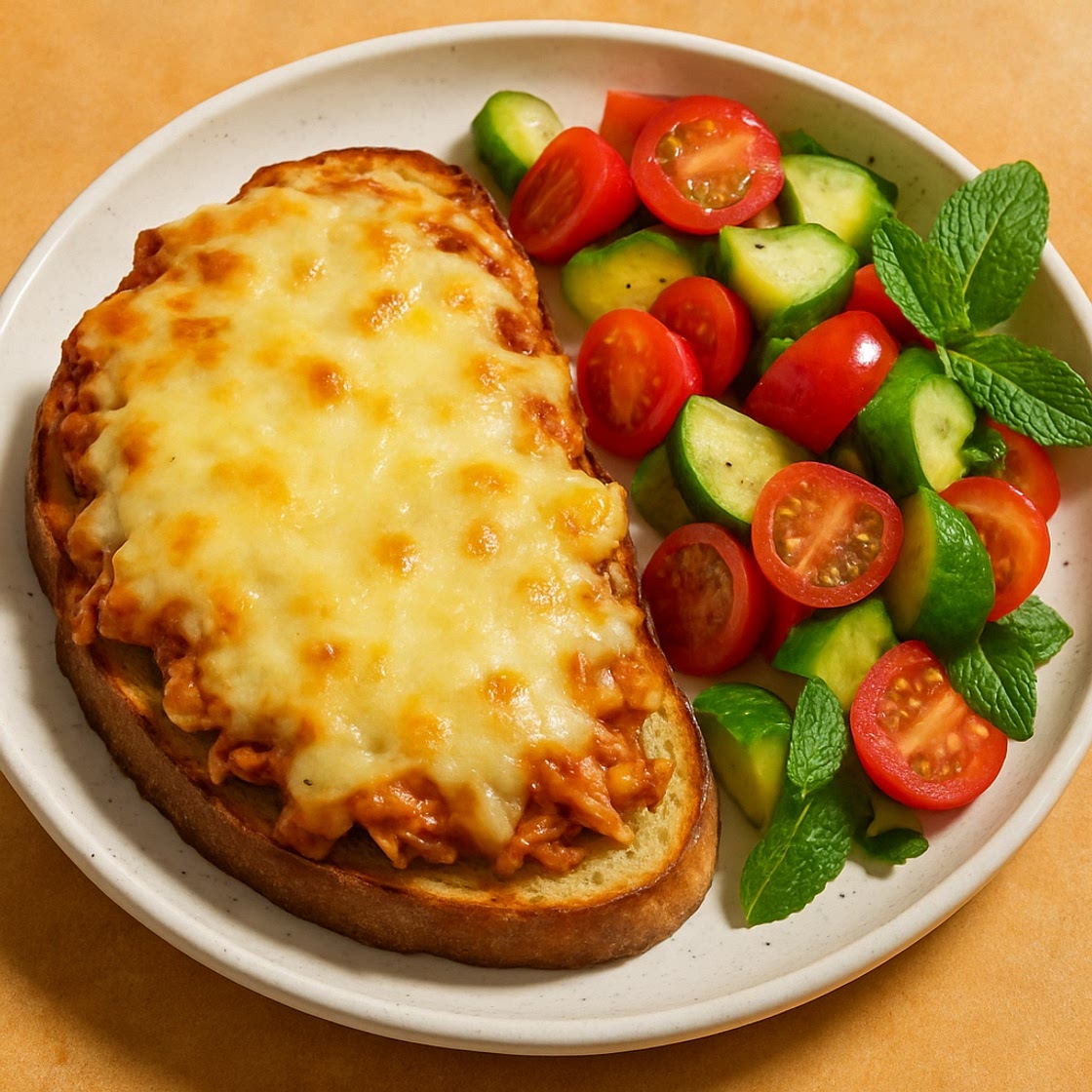 Open-Faced Cheesy Chutney Chicken Melts (with Tomato, Cuke, and Mint Salad) - Caro Chambers - What to cook when you don't feel like cooking (Make it fast)