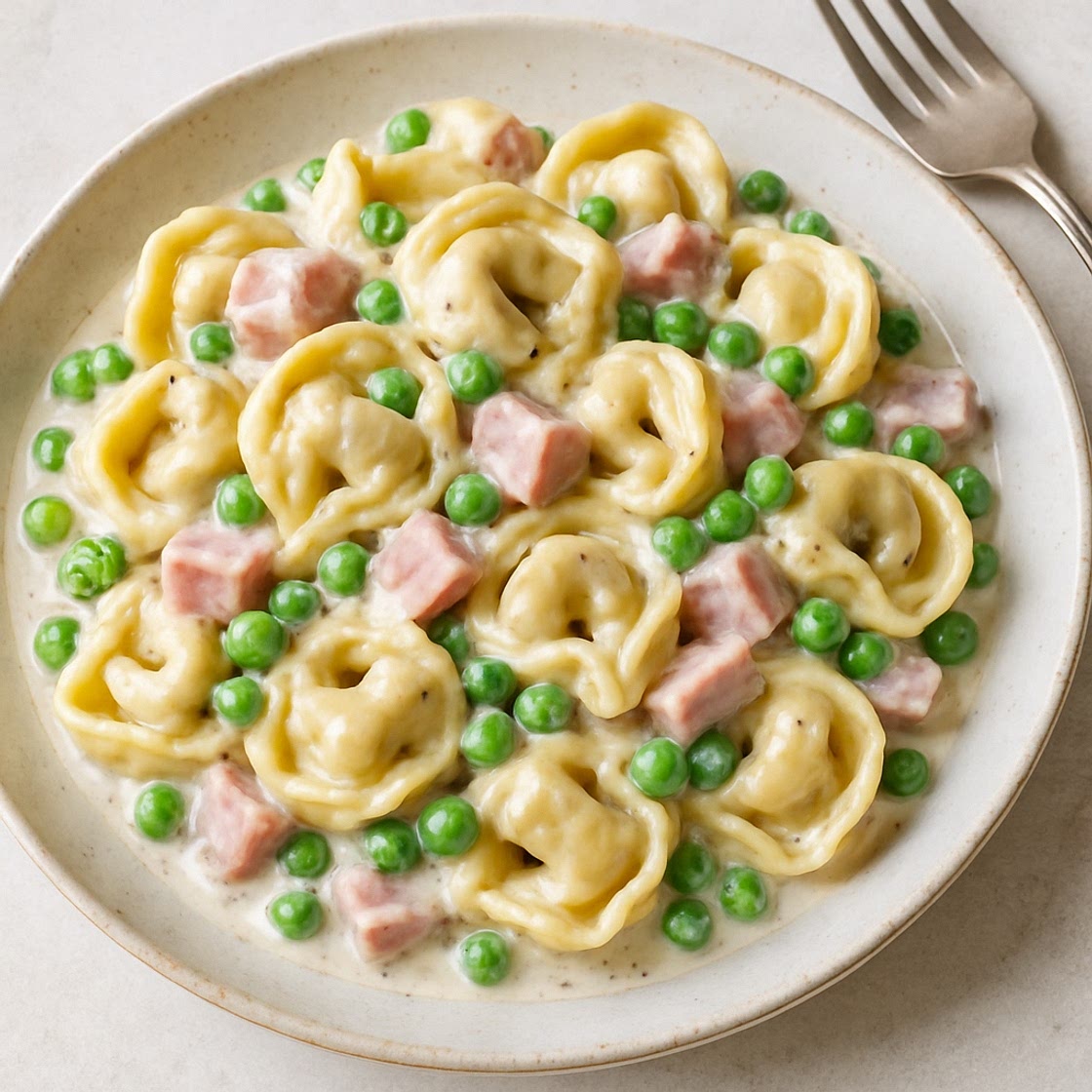Tortellini with Creamy Ham & Peas