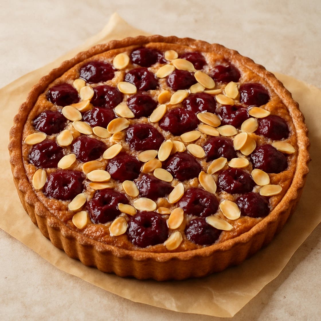 Pastel de cerezas y almendras