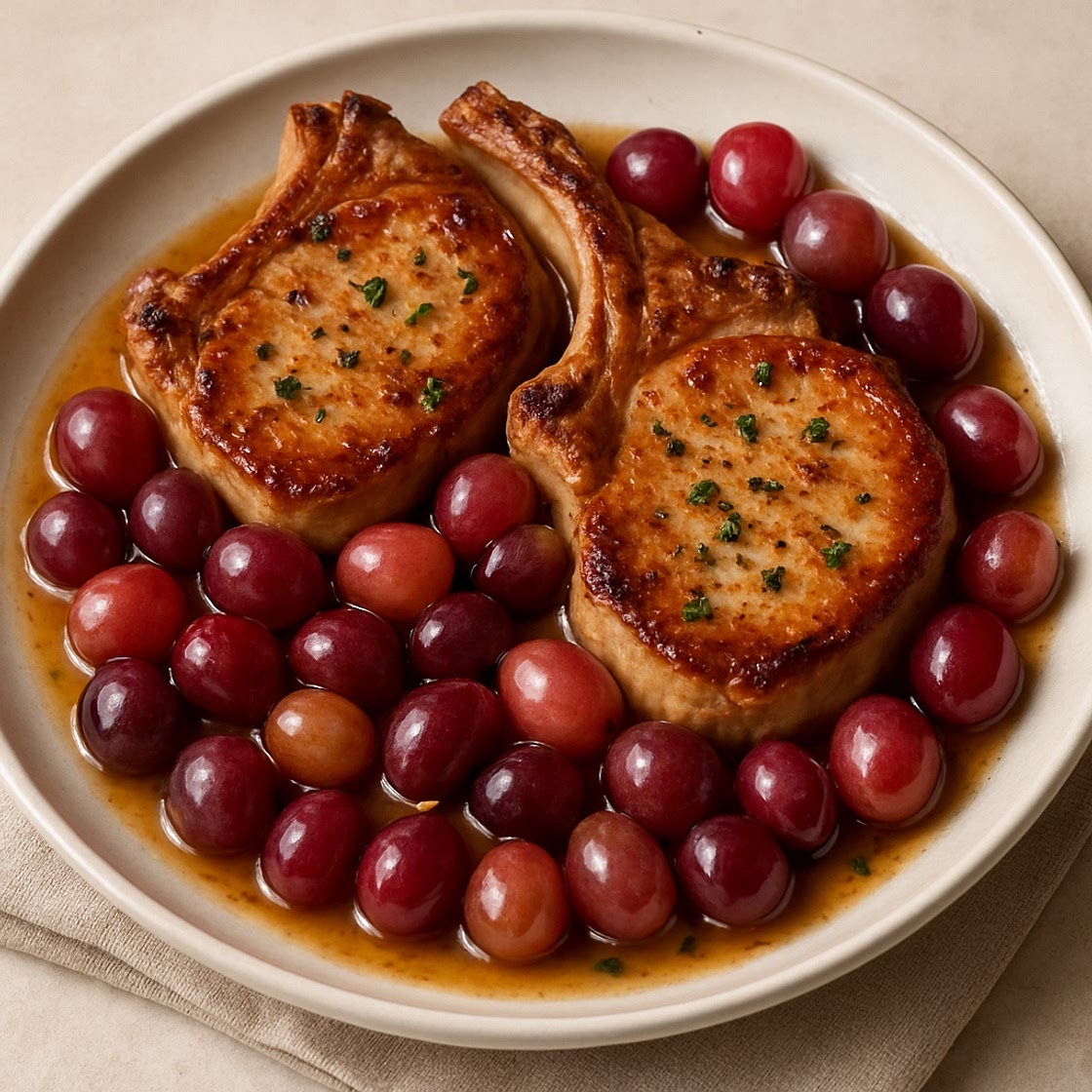 Chuletas de cerdo con uvas