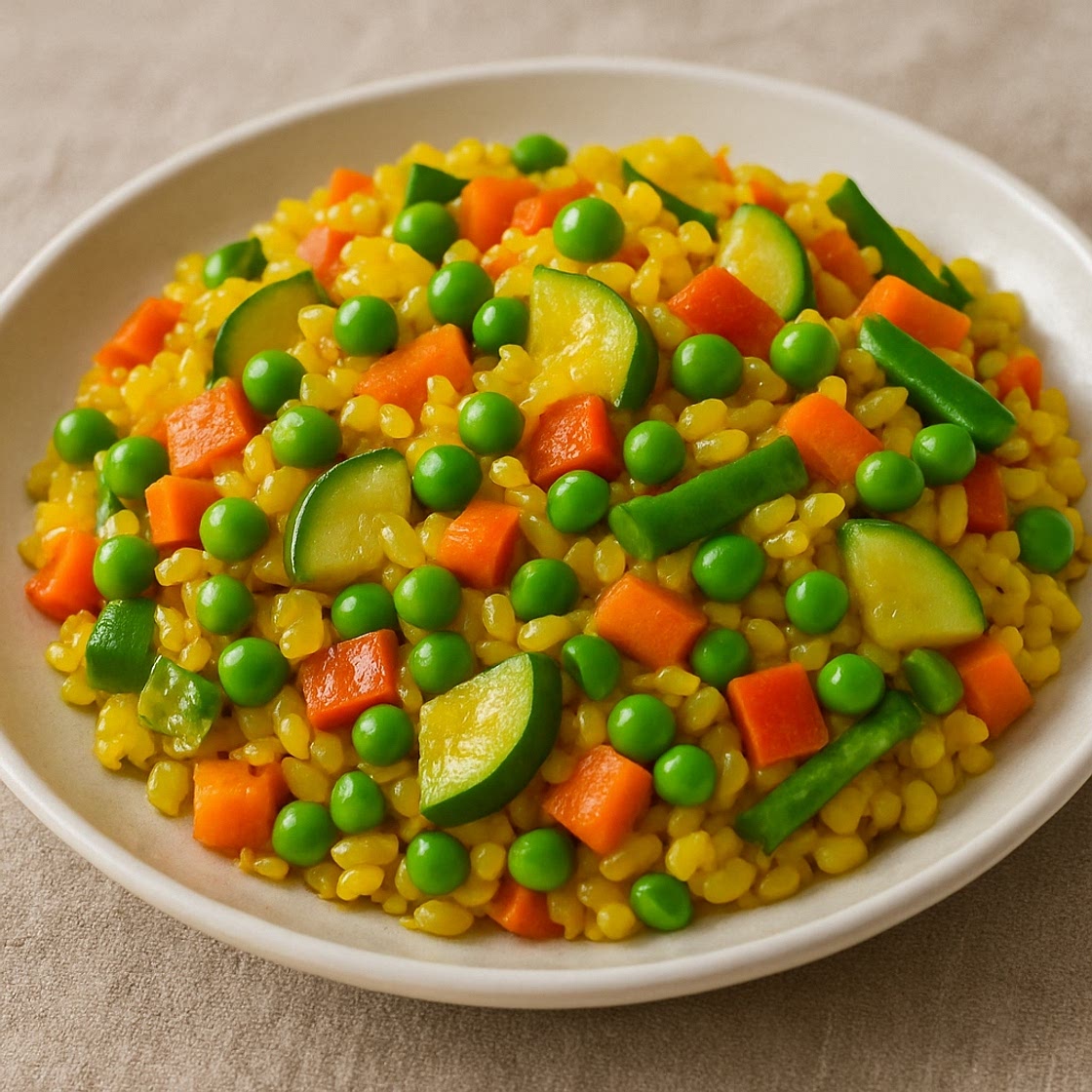 Arroz con verduras al azafrán