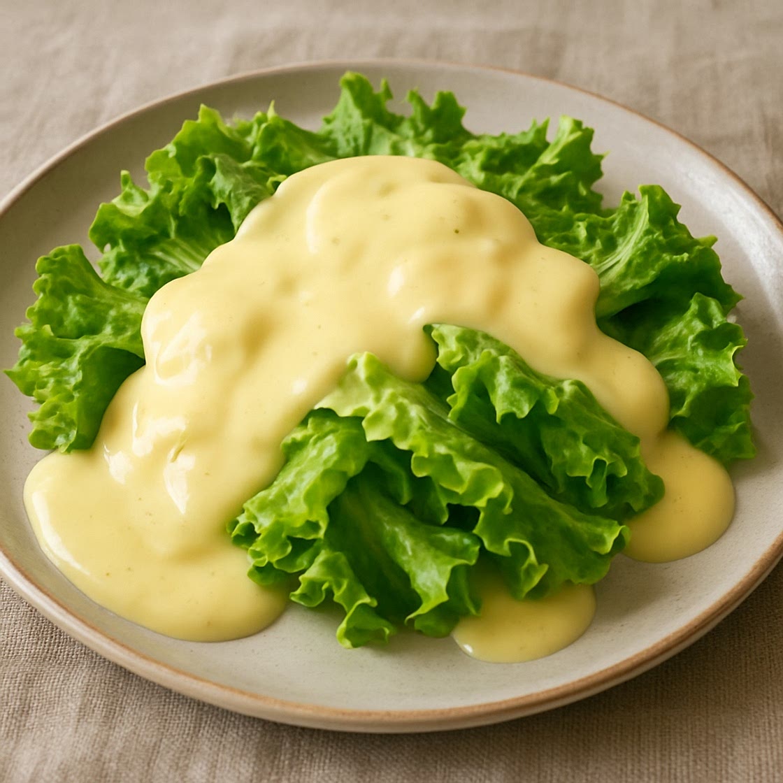 Lechuga con salsa de queso manchego