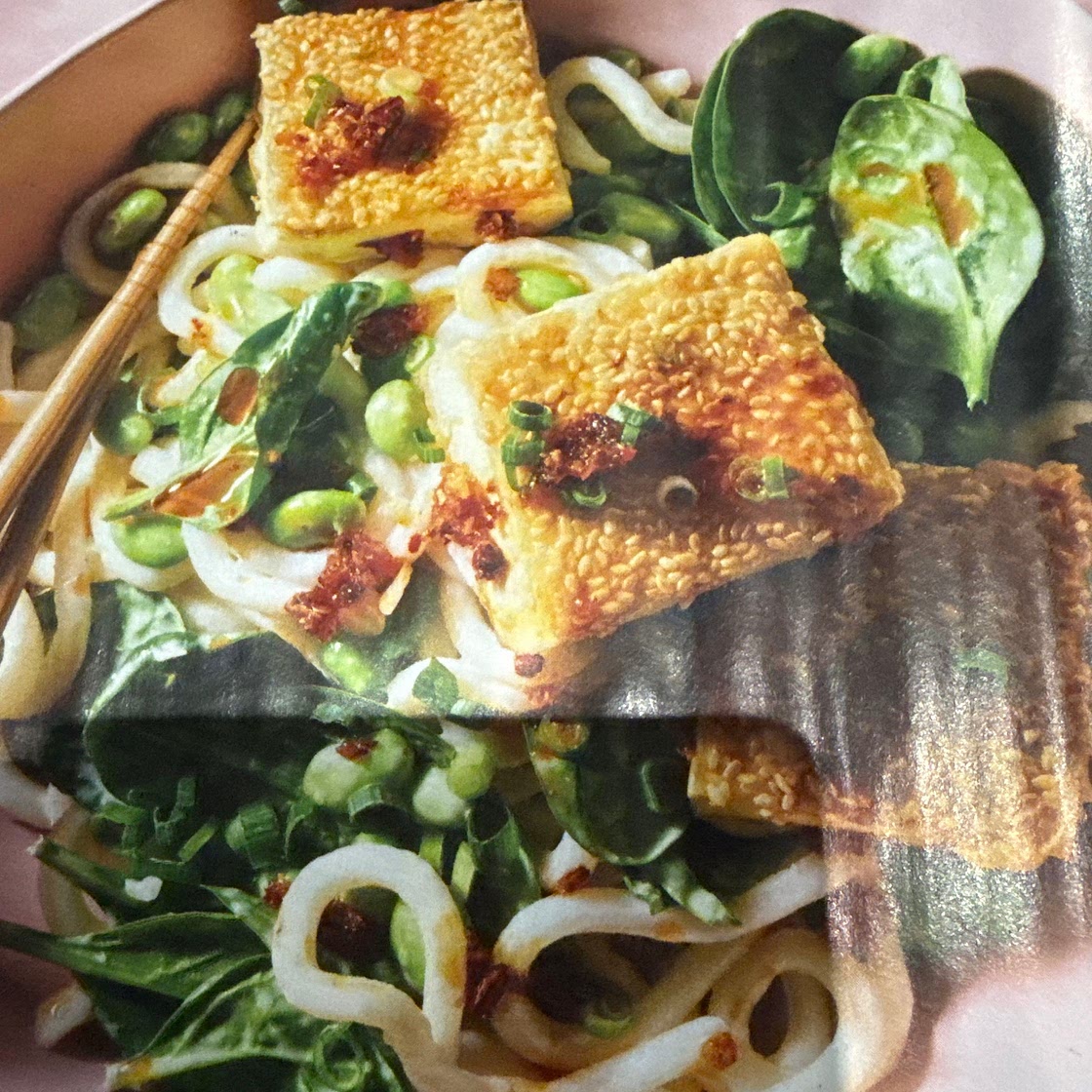 Miso noodles with sesame tofu 