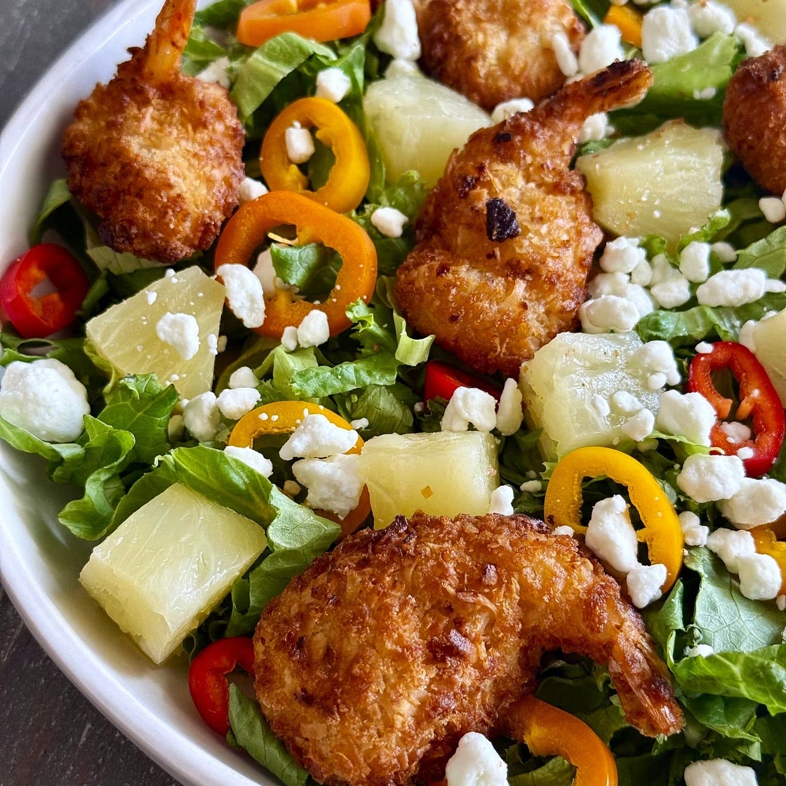 Coconut Shrimp Salads with Pineapple Vinaigrette