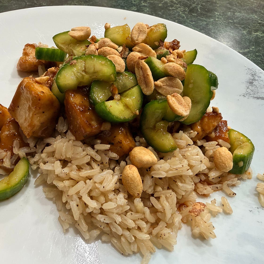 Ginger Chicken & Rice Bowls w/Spicy Smashed Cucumbers & Peanuts 