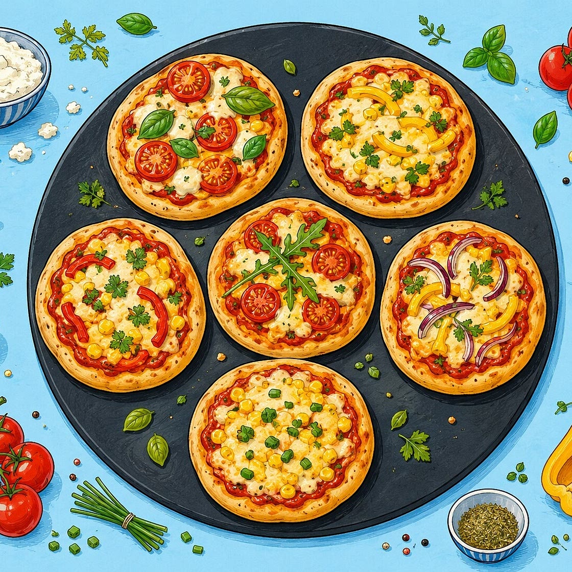 Mini Pizzas with Quark-Oil Dough
