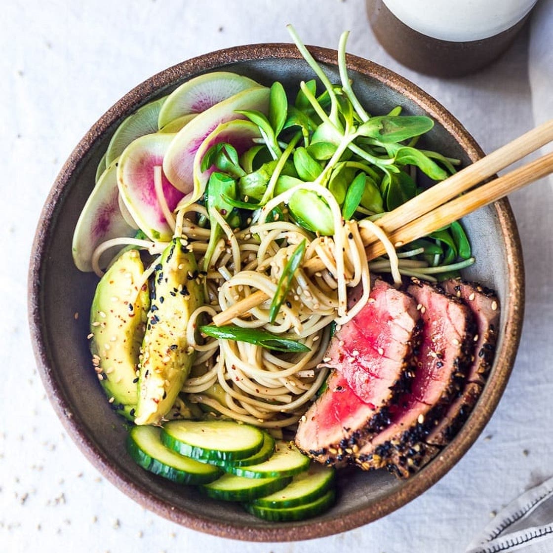 Ahi Tuna Noodle Bowl with Ponzu Dressing