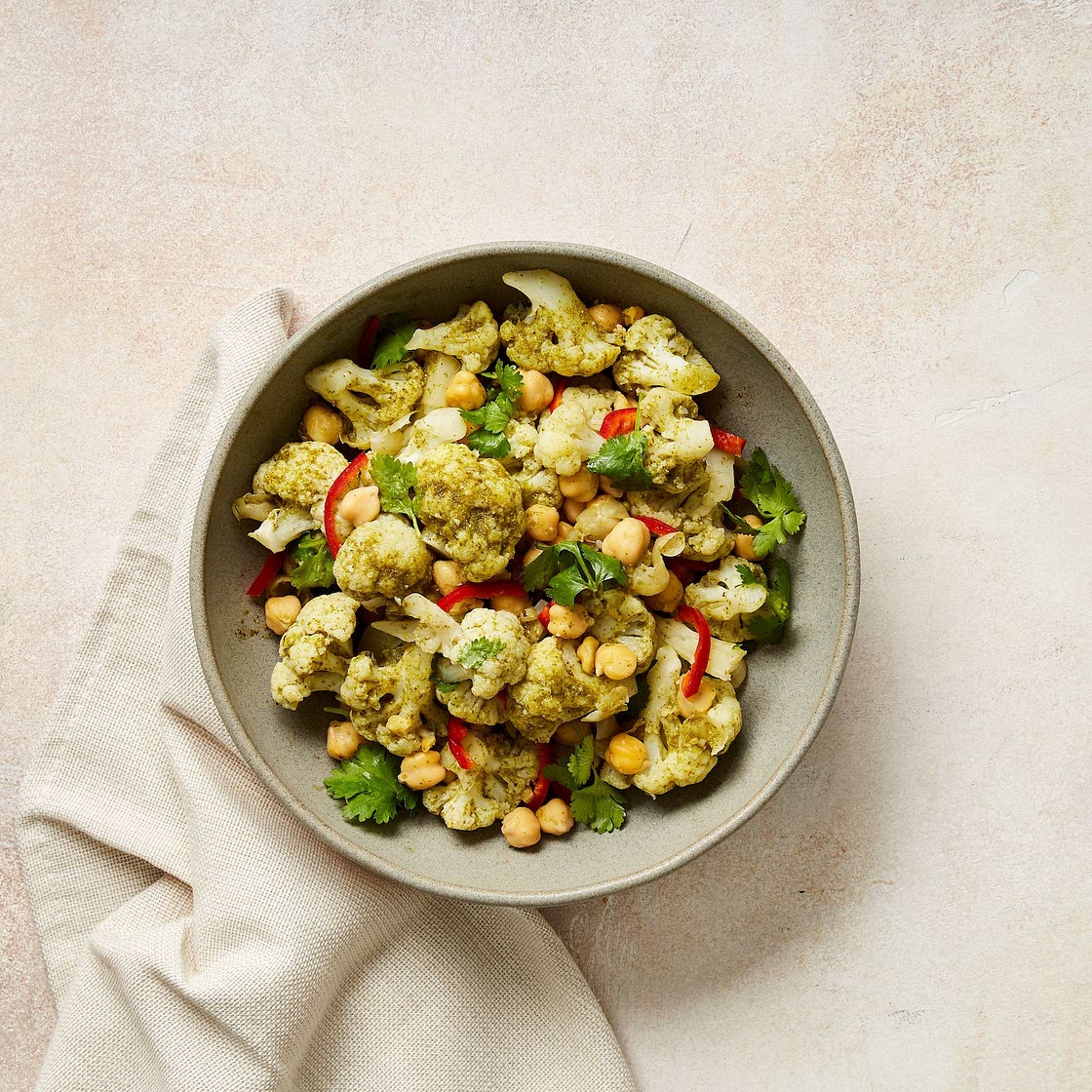 Cauliflower and Chickpea Salad with Cilantro-Mint Dressing