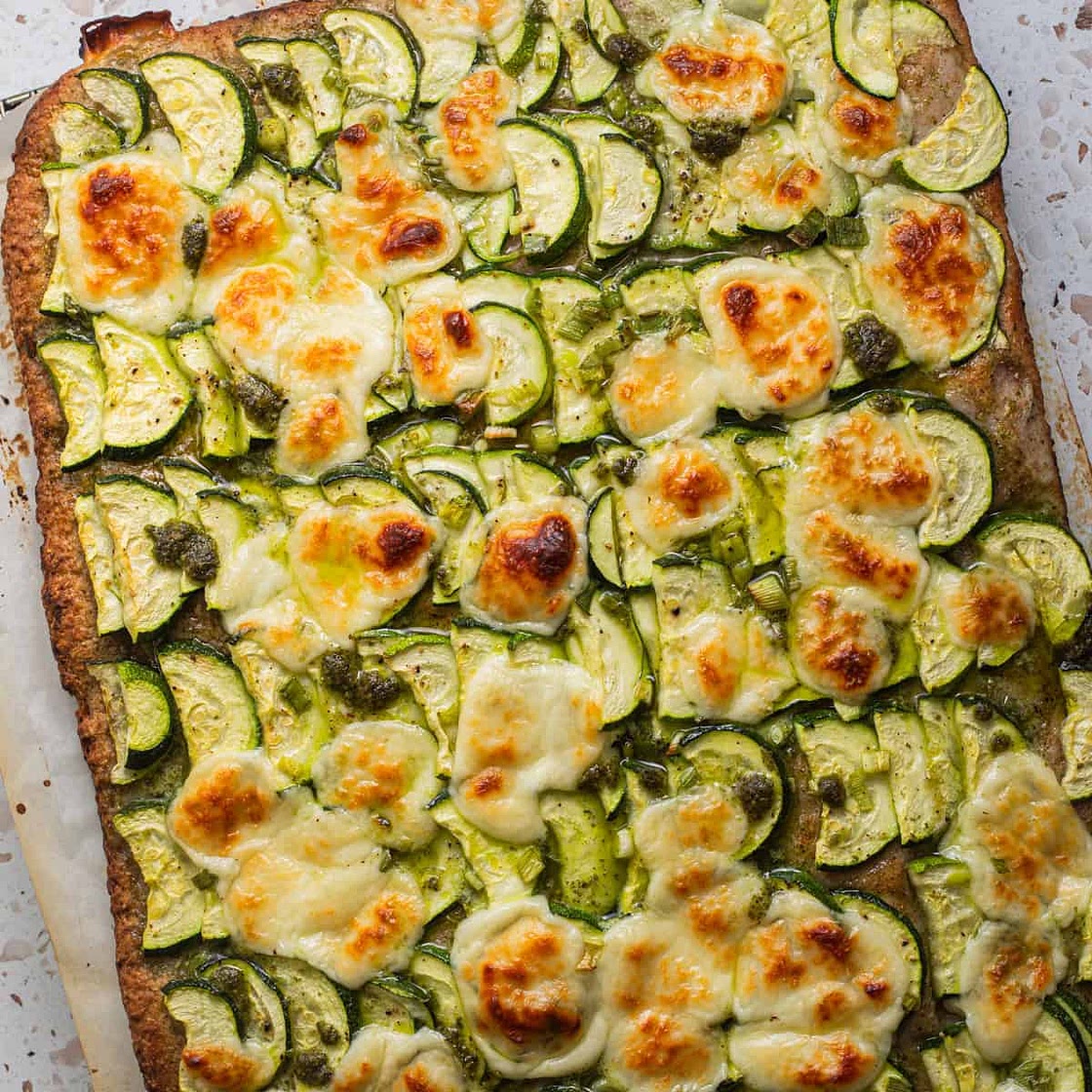 Zucchini Pizza with Basil Pesto
