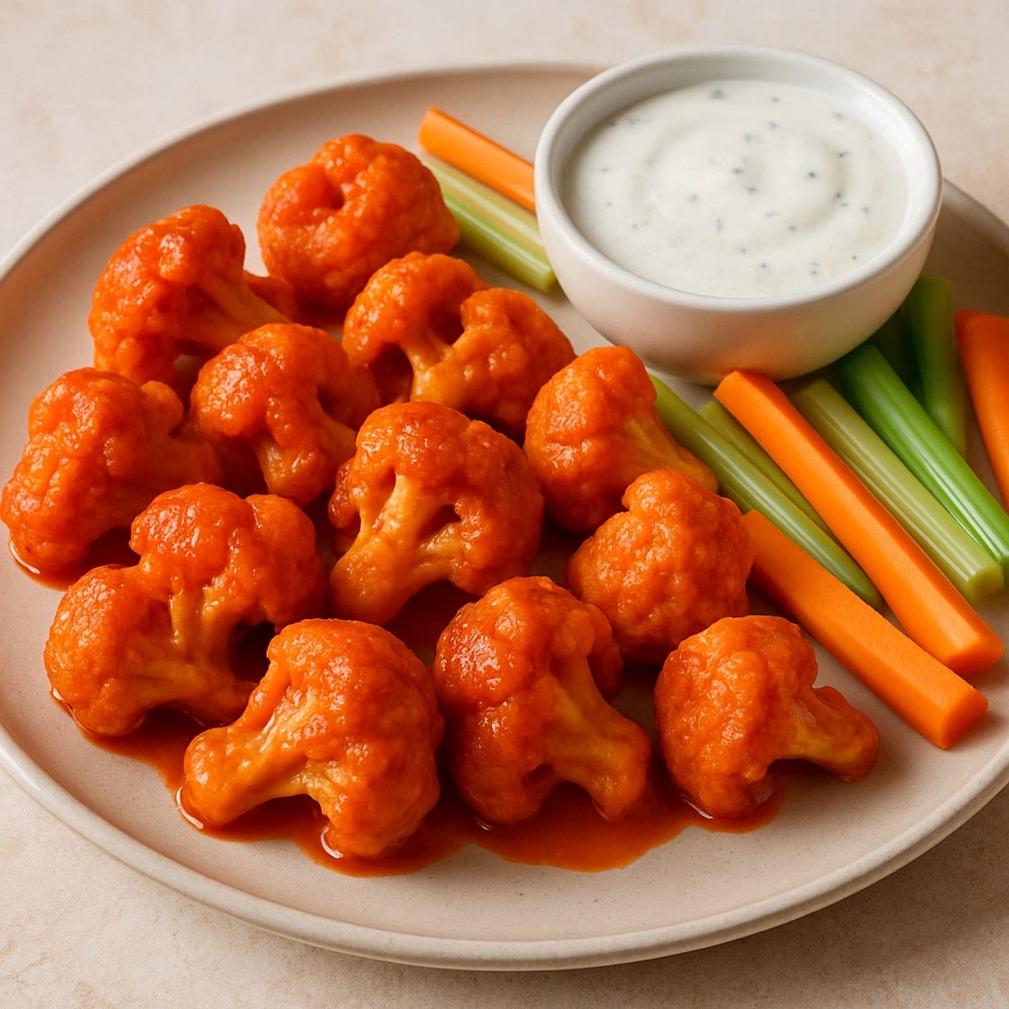 Cauliflower Buffalo Bites with Ranch Dressing