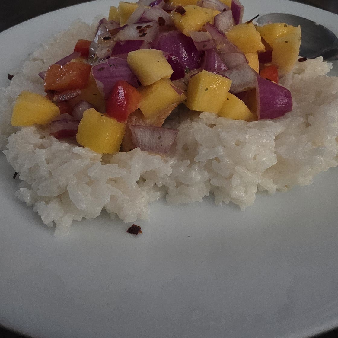 Grilled Salmon with Mango Salsa and Coconut Rice