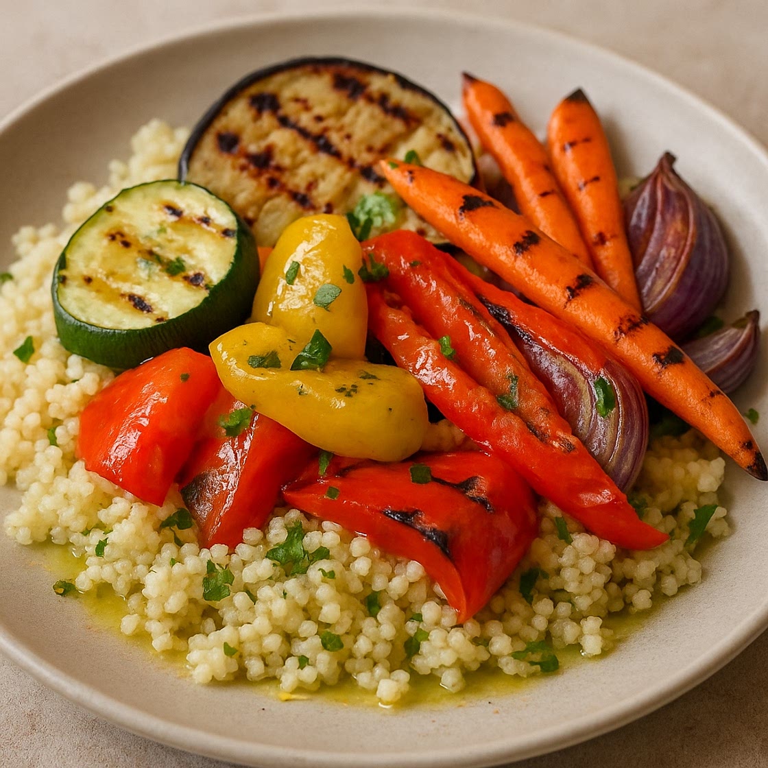Couscous con verduras al grill y vinagreta de limón