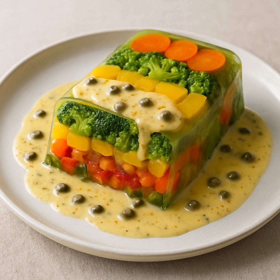 Terrina de verduras (con salsa de mostaza y alcaparras)