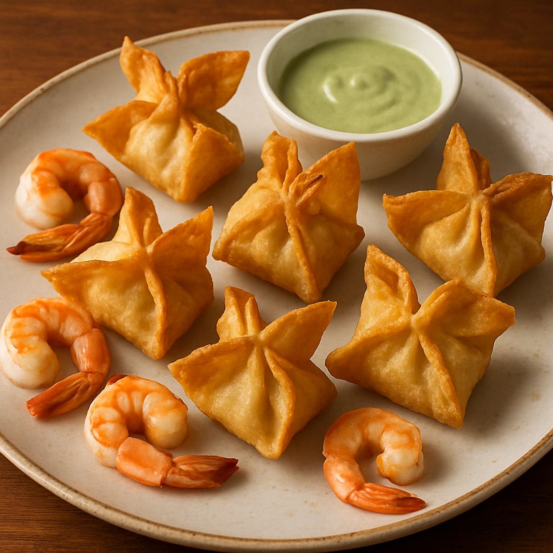 'Wontons' de queso de cabra y camarones