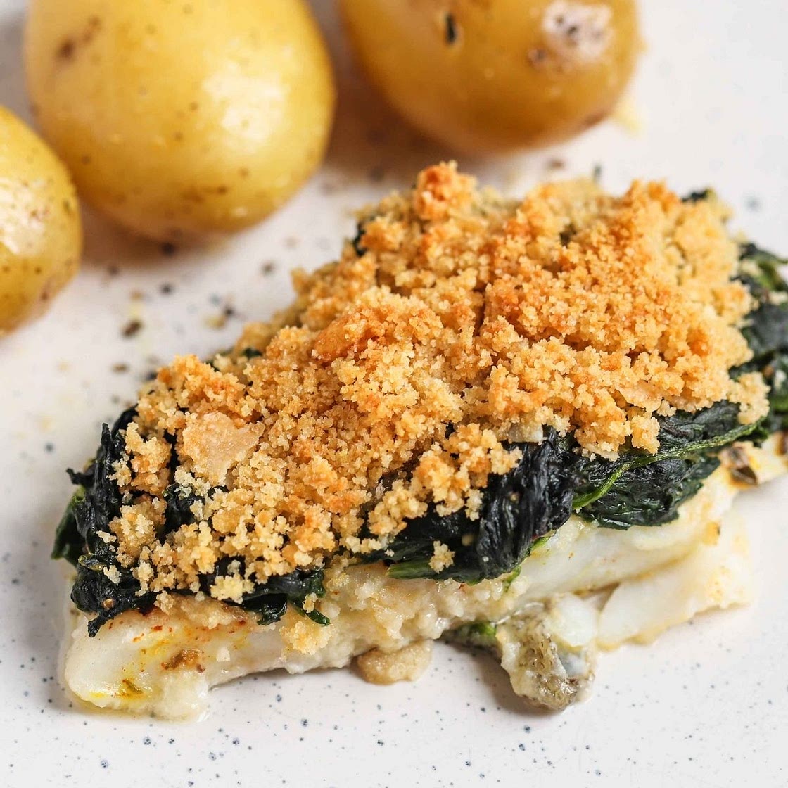 COD Baked with Spinach and Crispy Top