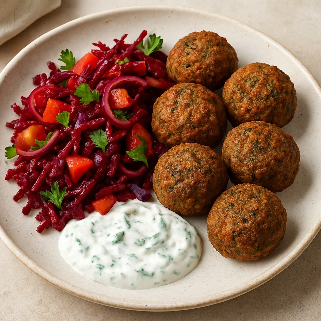Falafels with Beetroot Salad & Mint Yogurt