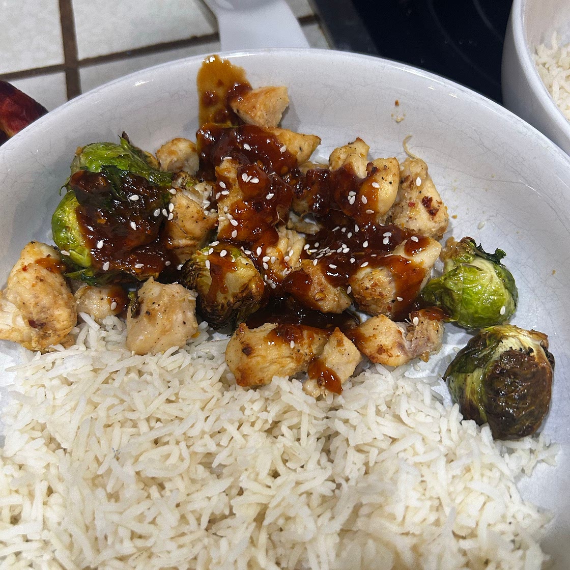 Air Fryer Sweet Chili Chicken and Brussels Sprouts