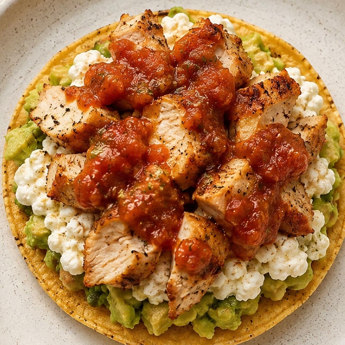 Crispy Avo Chicken Tostada