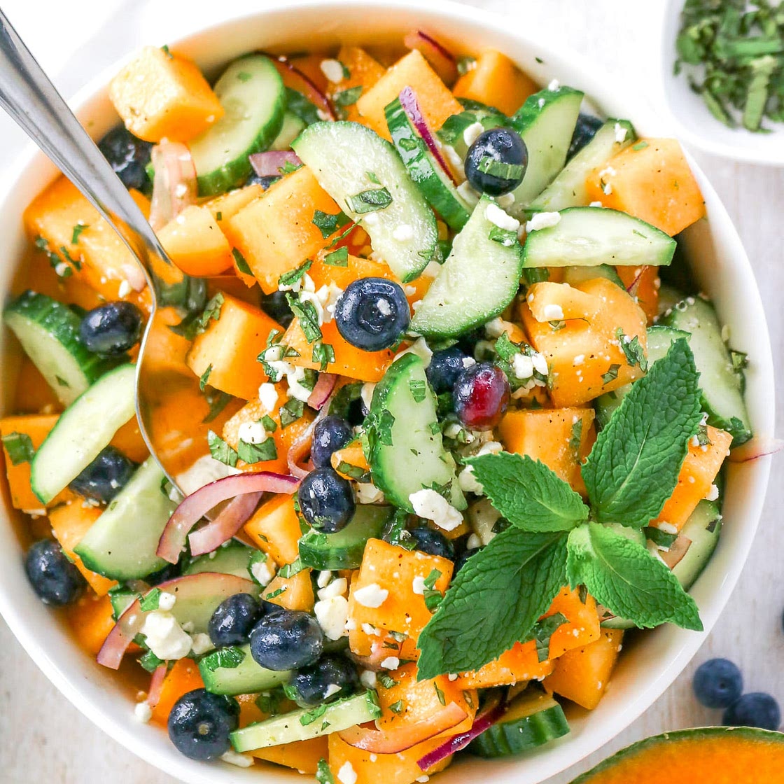Cantaloupe Cucumber Feta Salad