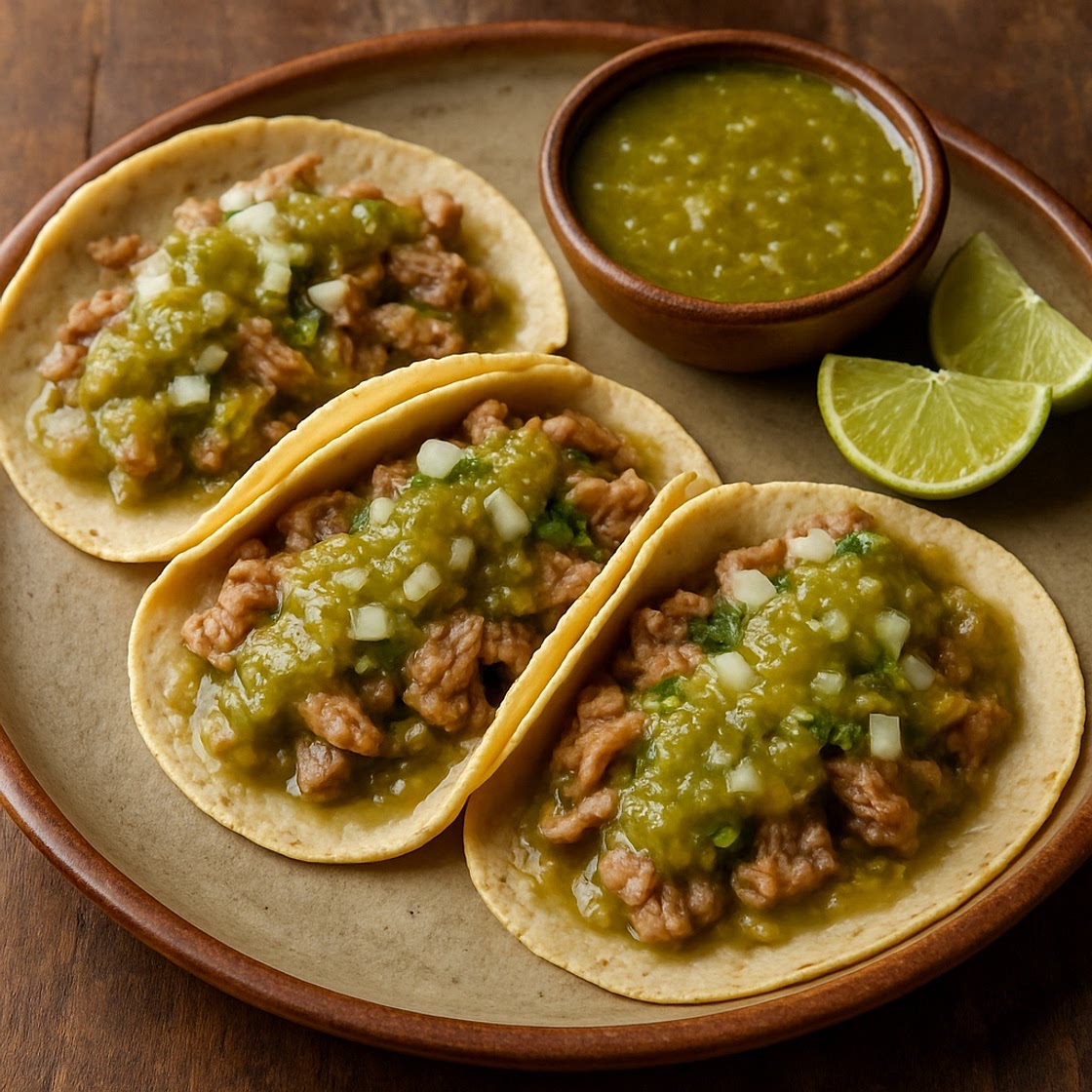 Tacos de carnitas en salsa verde