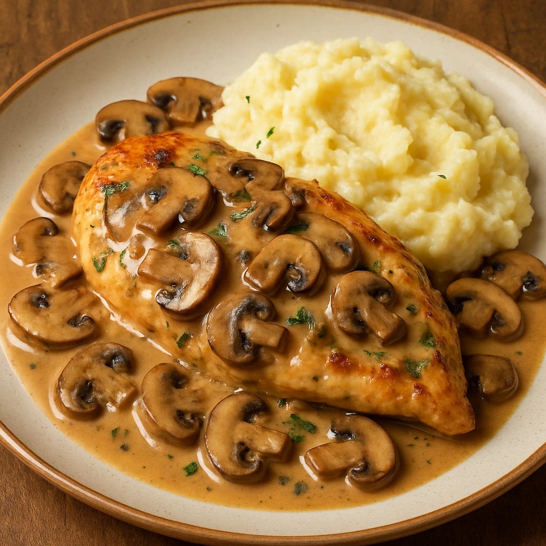Pollo en salsa de champiñones