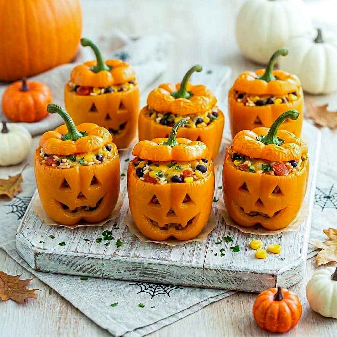 Jack-o'-Lantern Stuffed Peppers
