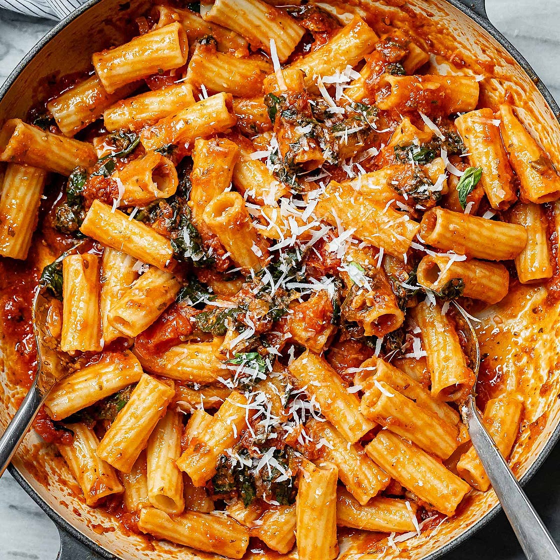 Parmesan Spinach Mushroom Pasta Skillet