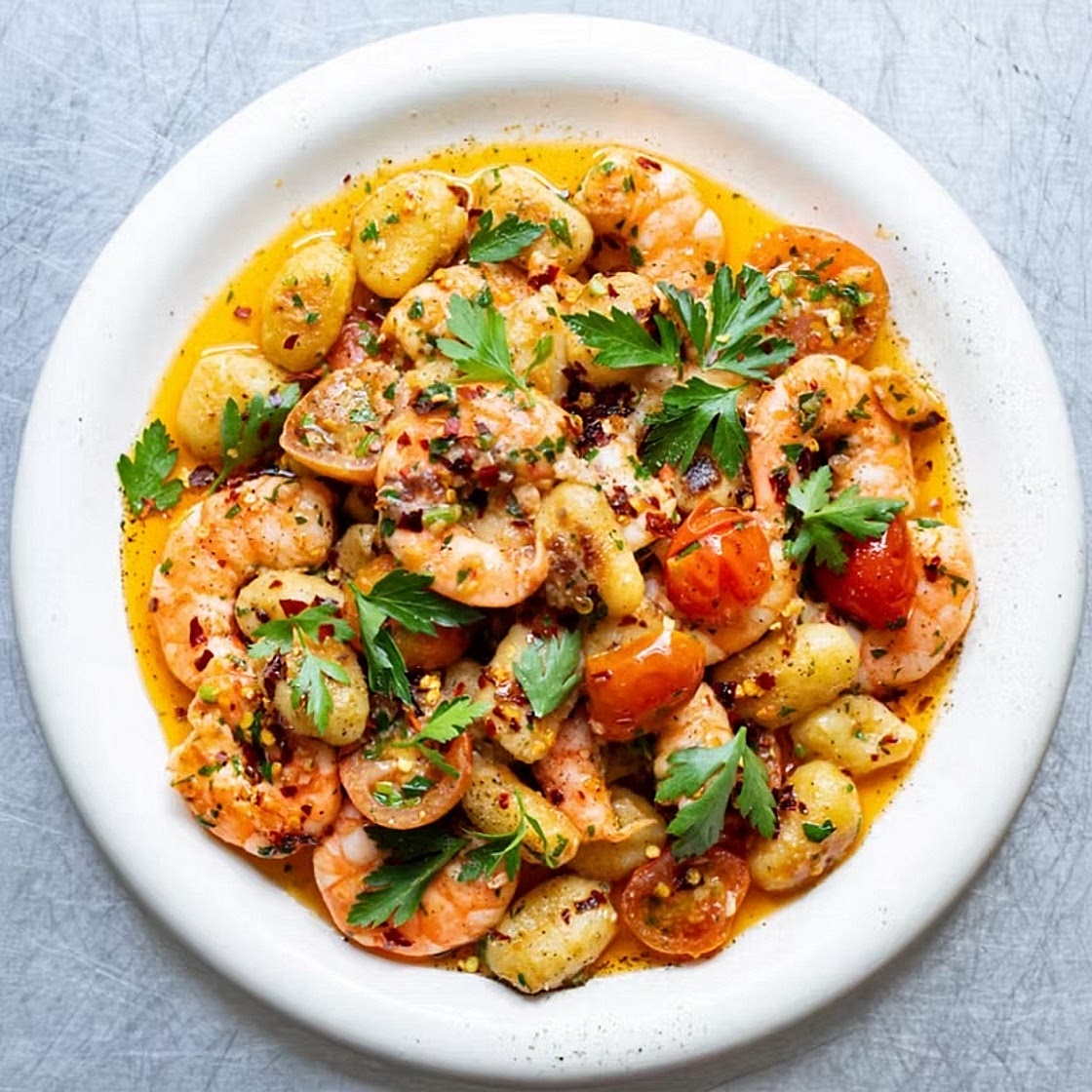 Crispy Garlic Butter Prawn Gnocchi with Chilli Oil