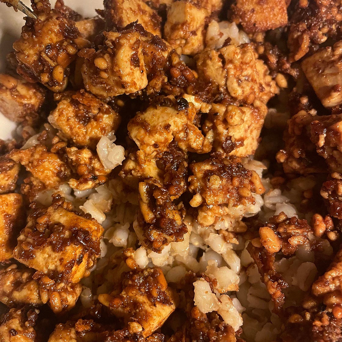 Peanut Butter & Soy Glazed Tofu with Barley