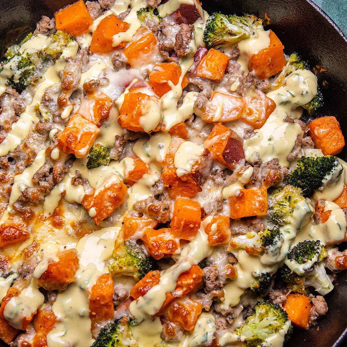 Ground Turkey Sweet Potato Bake (With Honey Mustard Sauce)