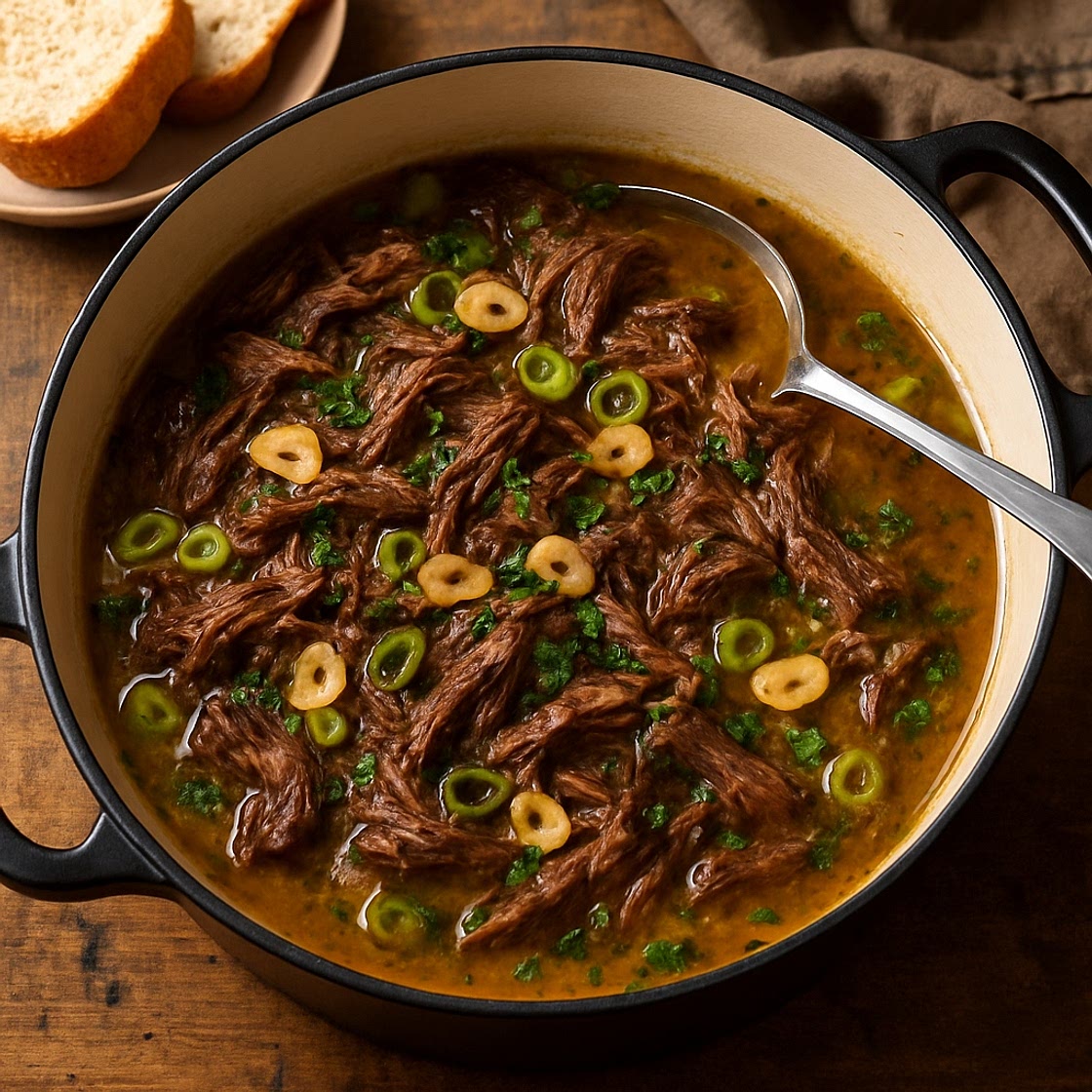 Garlic butter pulled beef hot pot