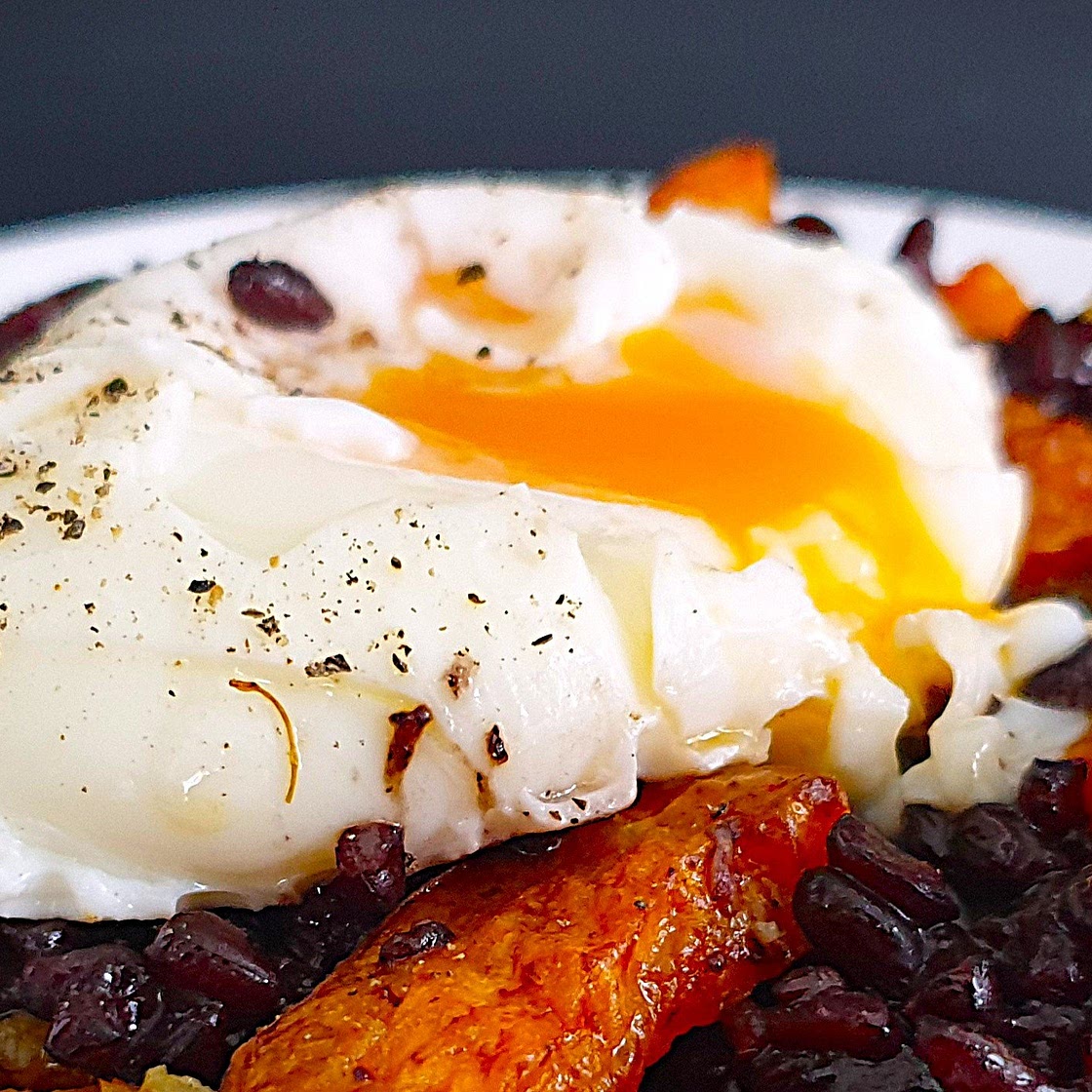 Inky Black Rice, Roasted Garlic Sweet Potatoes & The Perfect Yolk