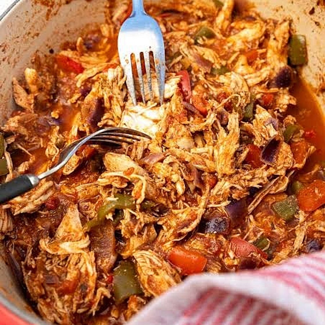 Gentle Oven Shredded Chicken with Green Peppers