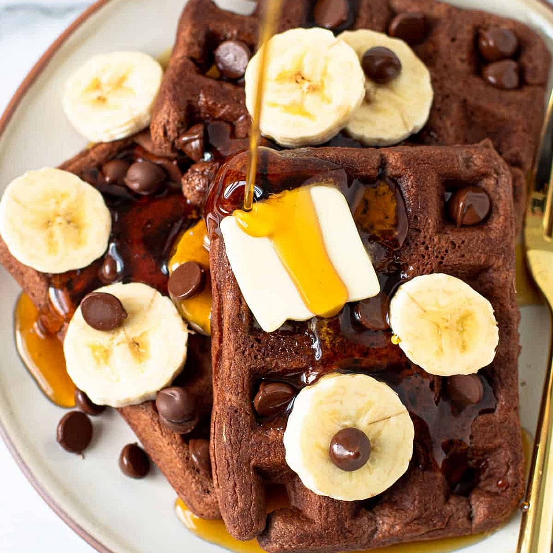 Chocolate Banana Cottage Cheese Waffles