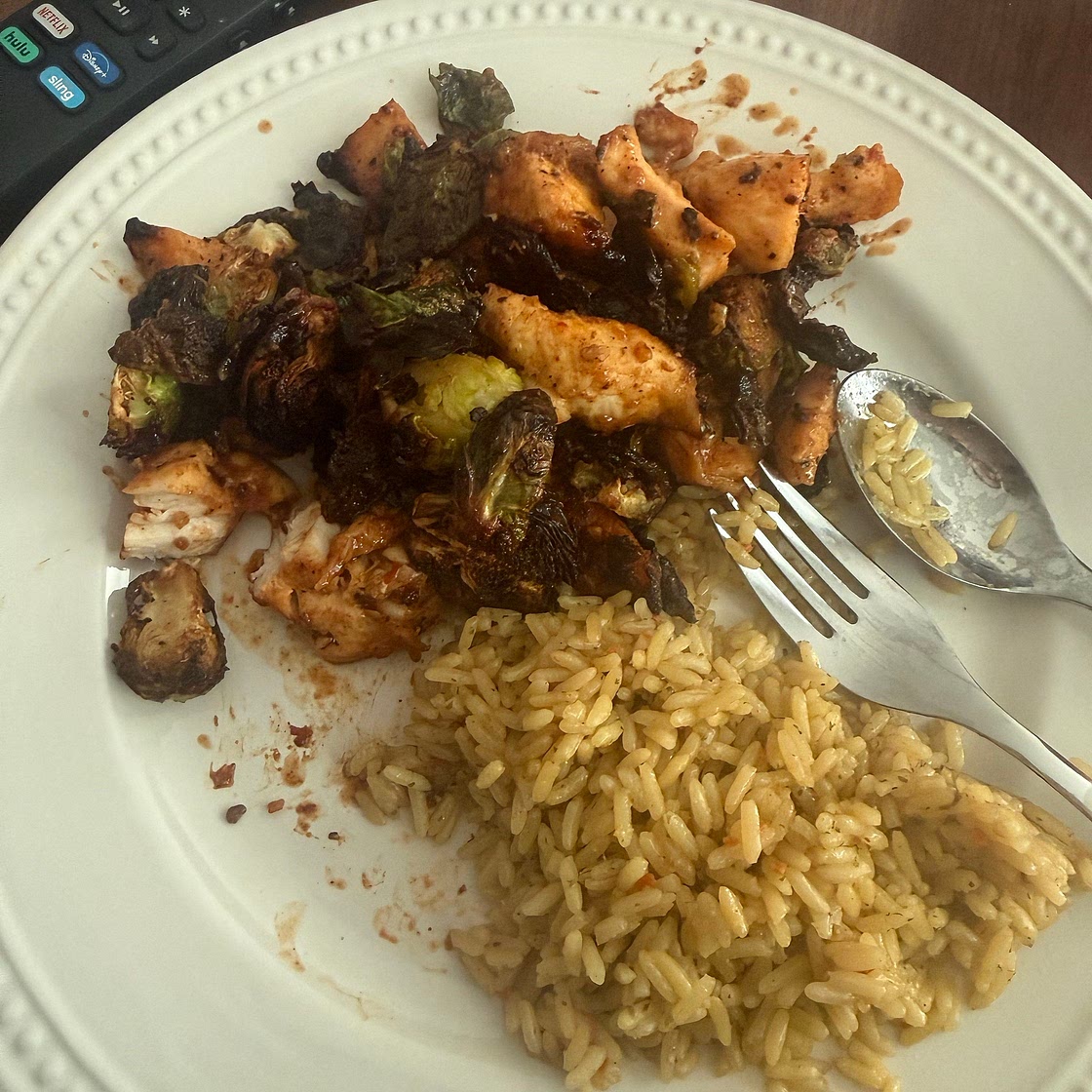 Air Fryer Sweet Chili Chicken and Brussels Sprouts