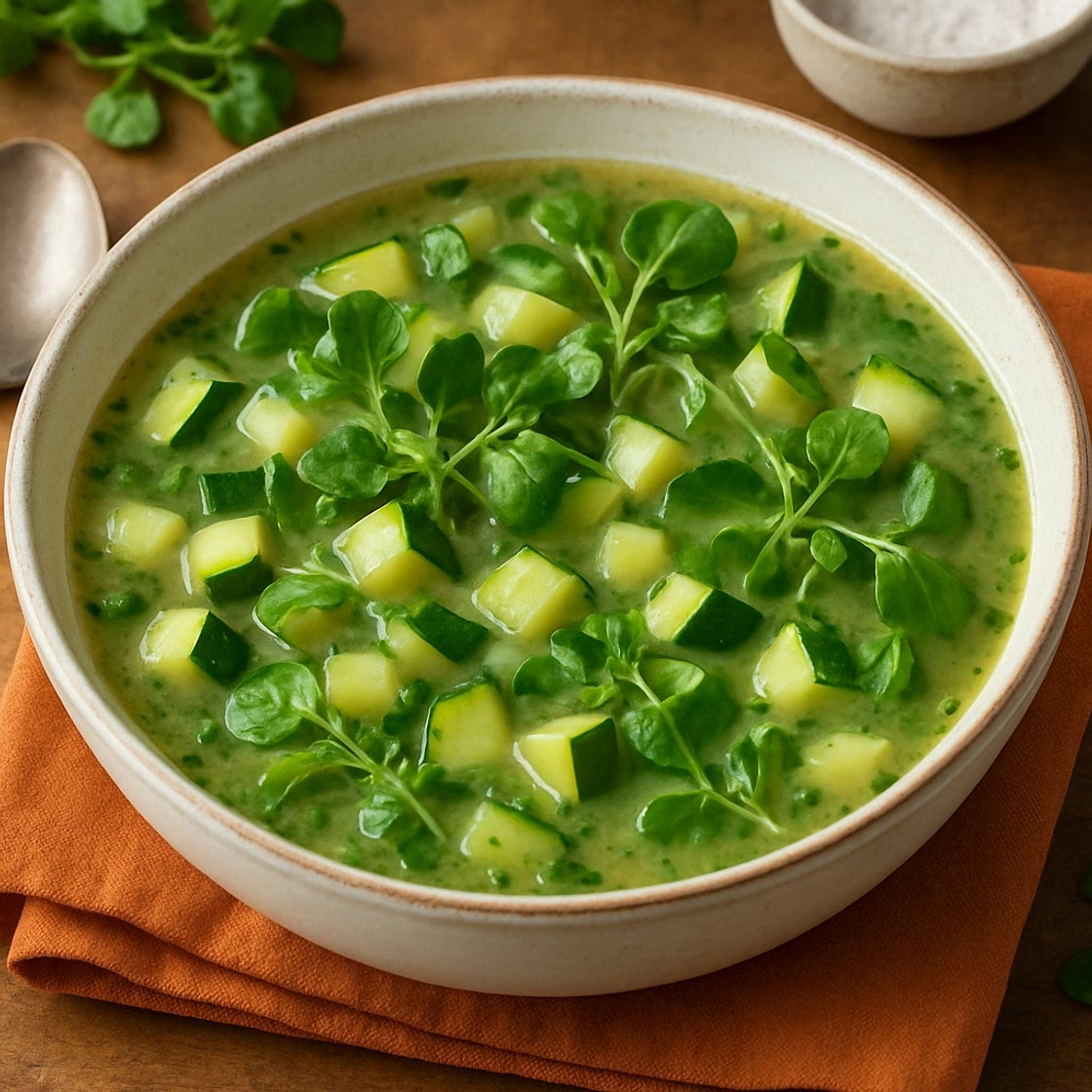 Sopa de calabacitas con berros